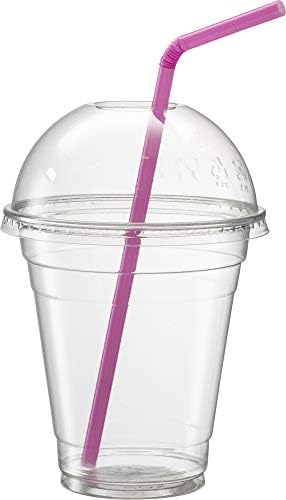 [50 סטים - 24 עוז] כוסות פלסטיק לחיות מחמד צלולות קריסטל עם מכסי כיפה לקפה קר, שתייה קרה, מילקשייק, כוס רפש, סמוטי,